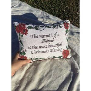 Tapestry accent pillow embroidered friend gift blessing Christmas white red